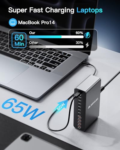 12 Ports Aluminum Alloy 380W Charging Station Fast USB C Charger Block 65W Laptop GaN Charger for MacBook Pro/Air/iPad Pro/iPhone (Gray) - color: Gray