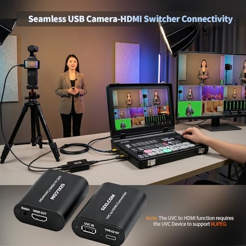UVC to HDMI Converter 1080P 60Hz, Supports Camera Charging, USB Cameras Webcam Video Switcher to HDMI Video Output, for Live Streaming to TV, Monitor and HDMI Capture Card