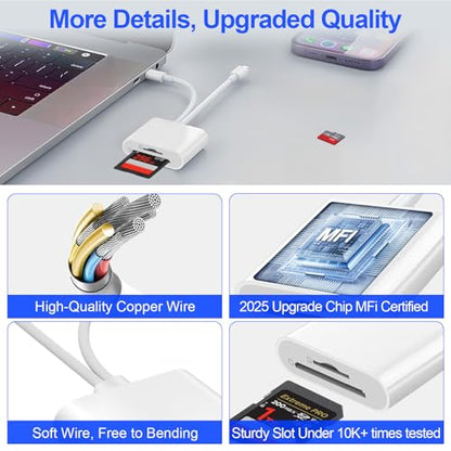 SD Card Reader for iPhone iPad, USB C & Lightning Dual Interface Memory Card Reader, Digital Camera Adapter to iPhone/MacBook/USBC Laptop for SD/TF/Sim Card, Plug & Play, Camera Accessories - size: 2 Slot