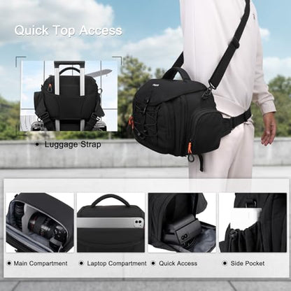 MOSISO Camera Bag, Photography Shoulder Messenger Waist Bag for DSLR/SLR/Mirrorless Cameras, Padded Flap Camera Case with Rain Cover&Front Elastic Cord&BottomTripod Holder for Canon/Nikon/Sony, Black