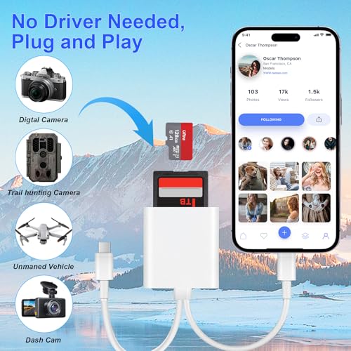 SD Card Reader for iPhone iPad, USB C & Lightning Dual Interface Memory Card Reader, Digital Camera Adapter to iPhone/MacBook/USBC Laptop for SD/TF/Sim Card, Plug & Play, Camera Accessories - size: 2 Slot