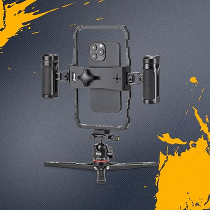 Zeadio Smartphone Video Rig, Phone Cage with Adjustable Dual Handles & Movable Mount, 8 Cold Shoes & 26 1/4" Thread Holes, Filmmaking Stabilizer for All Smartphones, Vlogging YouTube Tiktok Recording - style: Metal Version