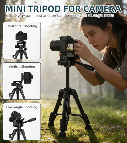 25'' Mini Tripod for Camera, Small Tabletop Travel Camera Stand, Compact Portable Desk Lightweight Tripods for DLSR Cell Phone Vlog Video Recording - size: 25in(Alu)