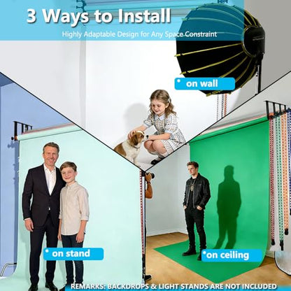 MagicLine Photography Backdrop Wall Mount 4 Roller Support System,Manual Photo Background Holder for Ceiling/Light Stand Mount & 2 Hooks,8 Expand Bars,4 Chains,Backdrop Stand for Home Studio