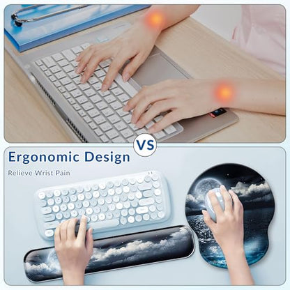 Desk Mat Set + Keyboard and Mouse Pad with Wrist Rest Support,4-in-1 Large Mousepad Computer Mats for Desktop Home & Office-Night Moon - color: H-Night Sea