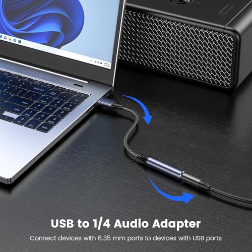 MOSWAG USB to 1/4 Jack Audio Adapter, USB to 6.35mm Female Headphone Aux Adapter with External Sound Card Compatible with Laptop, PC, Amplifier, Speaker, 6.35mm Headphone (NOT for Recording and Mic)