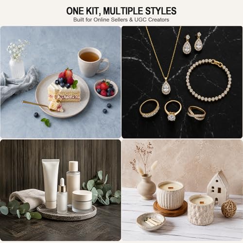 Product Photography Backdrops Kit, 16.5 x 11.7 inch, 22 Designs | 11 Double-Sided Photo Backdrops with 4 shadow props for food photography, jewelry, handmade products and UGC content.