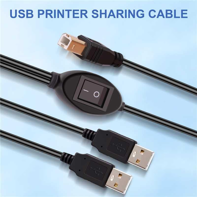 2 in 1 Printer Cable Splitter, USB B to Dual USB A Cord for Two Computers Sharing One Printer/Scanner, with Manual Toggle Switch (4.5M/14.7FT)