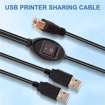 2 in 1 Printer Cable Splitter, USB B to Dual USB A Cord for Two Computers Sharing One Printer/Scanner, with Manual Toggle Switch (4.5M/14.7FT)