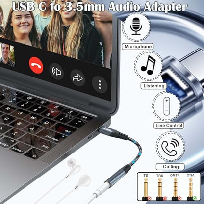 USB C to 3.5mm Audio Adapter,Type C to Aux Dongle Adaptor USB C to Headphone Jack Adapter for iPhone 16/15/Plus/Pro/Pro Max,Samsung Galaxy S25/S24/S23/S22/S21/note10/20 Ultra,iPad Pro,Mini,MacBook - style: 2 Pack Adapter
