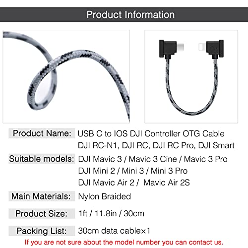 1FT USB C to iOS Remote Controller Cable for DJI Mavic 3, Mini 2, Mini 3 Pro, Air 2S, Mavic Air 2 - 90 Degree OTG Data Cord Accessories (iOS Connector) - style: USB C to IOS