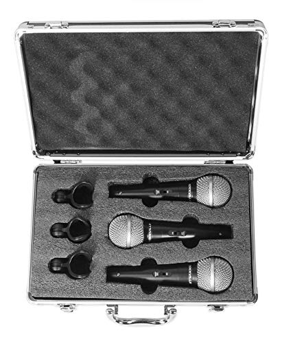 Rockville RMC-3PK Bundle: 3-Pack Metal Wired Microphones, (3) RTMS21 Desktop Tripod Stands with Pop Filter and Shock Mount, (3) 20-ft Female to Male XLR Cables for Podcasting, 7-Items