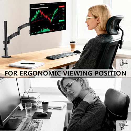 WALI Single Long Monitor Arm - Computer Monitor Arm Desk Mount for 13-32 inch, Hold up to 19.8lbs, Extra Long Adjustable Stand, Full Motion Tall Arm, VESA 75/100mm, (GSDM001L) - size: 13"-32", style: Single