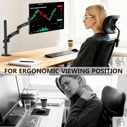 WALI Single Long Monitor Arm - Computer Monitor Arm Desk Mount for 13-32 inch, Hold up to 19.8lbs, Extra Long Adjustable Stand, Full Motion Tall Arm, VESA 75/100mm, (GSDM001L) - size: 13"-32", style: Single