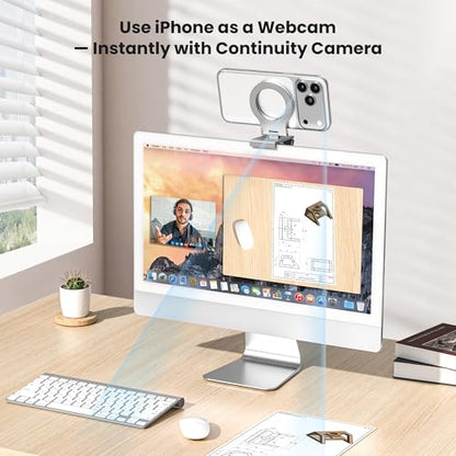 Itramax Continuity Camera Mount for iMac&Desktop Monitor,Magnetic iPhone Webcam Stand,Adjustable Phone Webcam Holder for MagSafe iPhone 17 Pro/16/15/14/13/12/11/XR/XS,Mac,Apple TV 4K,Studio Display - color: Standard-Gray