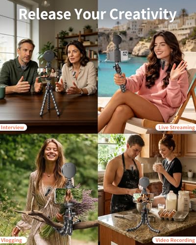 Vlogging Kit for iPhone/Android, 9" Flexible Tripod for iPhone with Light, Wireless Remote & Microphone, Adjustable Content Creator YouTube Starter Kit for TikTok/Recording/Live Streaming