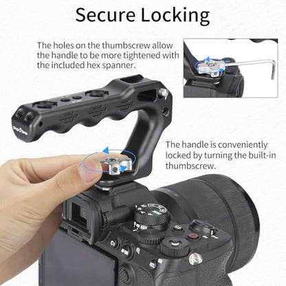Nitze Cold Shoe Top Handle, Mini Ergonomic Camera Top Handle with Built-in Anti-Off Cold Shoe for DSLR and Mirrorless Cameras (Lil Stinger II Series) - PA28M-D3