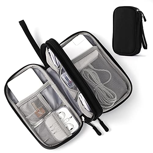 Travel Electronic Organizer Pouch Bag, 3 Compartments Portable Electronic Phone Accessories Storage Multifunctional Case for Cable, Cord, Charger, Hard Drive, Earphone(Black)