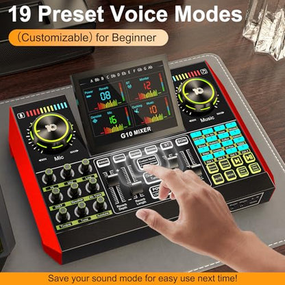 podcast equipment bundle, live sound card, streaming audio mixer, Podcast microphone bundle for PC/mobile live streaming, singing, gaming, soundboard with voice changer and noise reduction function