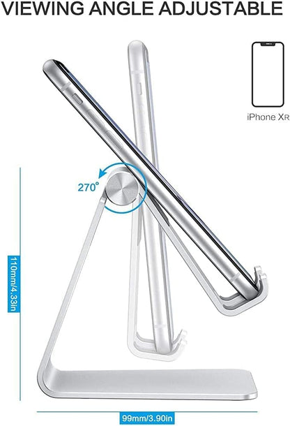 OMOTON Phone Holder, Multi-Angle Adjustable Desk Phone Holder, Aluminum Cell Phone Holder Compatible with iPhone 13 Pro/13/12 Pro Max/12/11 Pro/XR, Samsung S20/S10/S9, Silver