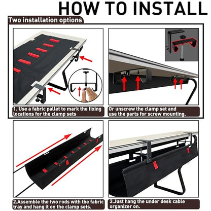 Under Desk Cable Management Tray – No Drill, 48" L x 6" W, Non-Scratch Silicone Clamps, 16 Cable Slots, Washable Honeycomb Base,Beige - color: Beige, size: Upgraded with Enhanced Features-48"L x 6.0"W