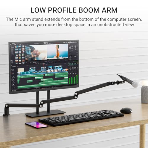 Adjustable Mic Arm, 30 Inch Rotatable Desktop Stand With Cable Management And 3/8 "5/8" Thread, Suitable For Lightweight Microphones Weighing Up To 3 Pounds, Suitable For Streaming, Podcasting, Gaming