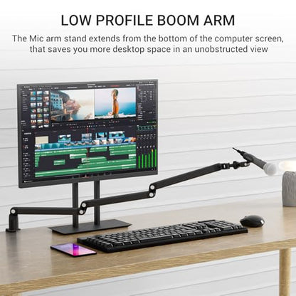 Adjustable Mic Arm, 30 Inch Rotatable Desktop Stand With Cable Management And 3/8 "5/8" Thread, Suitable For Lightweight Microphones Weighing Up To 3 Pounds, Suitable For Streaming, Podcasting, Gaming