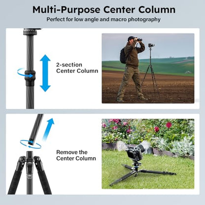 SIRUI Carbon Fiber Travel Tripod - Lightweight 55.1" Compact Tripod with 360° Panorama Ball Head, Quick Release Plate (AM-025K+KS-5) - size: AM-025K+KS-5 - 55.1 inches