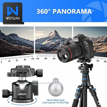 WEYLLAN Low Profile Ball Head - 36mm Metal Panoramic Camera Mount With Arca 1/4'' Quick Release Plate for Tripod Monopod - Max Load 33lbs/15kg