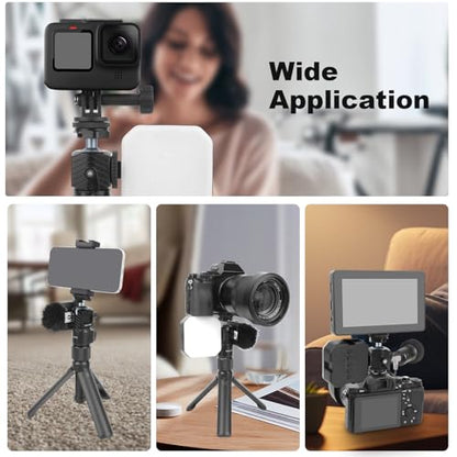 Mini Ball Head Tripod Head with Triple Cold Shoe Mount, Aluminum Tripod Ball Head Mount for DSLR Action Camera/Smartphone/LED Light/Mic/Tripod/Monopod/Light Stand/Cage, Max Load 8.8lb (62006)