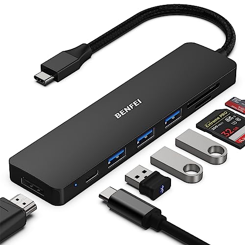 BENFEI 7-in-1 USB C Hub, USB-C Multiport Adapter with USB Type-C to HDMI, USB-C to SD TF Card Reader/3 USB 3.0/60W Power Delivery with iPhone 15 Pro/Max MacBook Pro/Air 2023, iPad - color: Black, size: 7-in-1