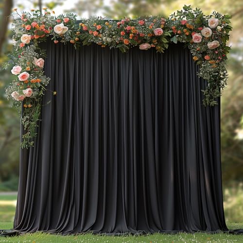 ESGOTBME 10x7ft Wrinkle Free Black Backdrop Curtain for Parties Soft Fabric Drapes Wedding Black Curtain Backdrop for Birthday Party Decorations Background for Photography 5x7ft, 2 Panels - color: Black, size: W5' X H7'(2 Panels)