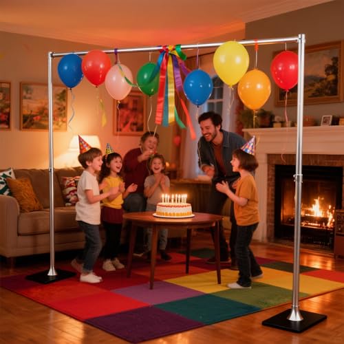 ShowMaven Backdrop Stand, 8x10 ft Adjustable Photo Backdrop Stand Kit, Heavy Duty Background Stand with Steel Base for Photography, Baby Shower, Birthday Parties, Wedding (Sliver) - color: Sliver