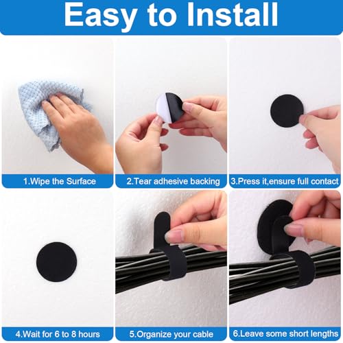 XANGNIER 50 Pair Cable Management Under Desk,Adjustable Hook and Loop Cable Ties,Self Adhesive Cord Organizer,Reusable Cord Straps for PC Computer Wire Organizer,Home Office Essentials
