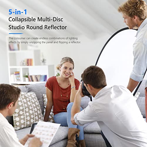 NEEWER 24"x36"/60x90cm Light Reflectors for Photography, Portable 5 in 1 Collapsible Multi Disc with Bag - Translucent, Silver, Gold, Black, White Diffuser for Studio and Outdoor Lighting - size: 24" x 36"