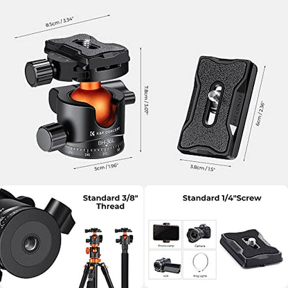 K&F CONCEPT 36mm Metal Tripod Ball Head 360 Degree Rotating Panoramic with 1/4 inch Quick Release Plate Bubble Level for Monopod Camera Camcorder Load Capacity up to 35.2 lbs/16KG - size: 16 kg Capacity