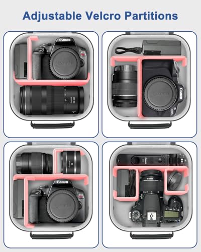 Krypthos Travel Camera Storage Case Compatible with Canon EOS Rebel T7/ R100/ R50/ 90D/ 2000D for Nikon D7100/ D7500 Sony Alpha ZV-E10, Camera Protective Storage Holder Organizer Bag Carrying Bag