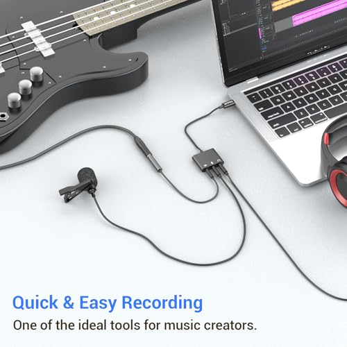 Cubilux USB C to 3.5mm Adapter for Live Streaming/Recording, USB C to TRRS Microphone Splitter for Laptop, Recording Adapter with Line-in & Mic-in & 3.5 Headphone Out-Suitable for Laptop/PC