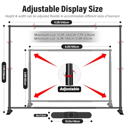 10 x 8 Backdrop Banner Stand with Extra Thick Tubing for Wedding Parties, Heavy Duty Adjustable Step and Repeat Stand for Photography, Portable Trade Show Banner Frame with Carring Bag