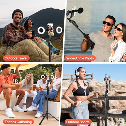 Vlogging Kit for iPhone/Android, 70”Auto Face Tracking Tripod Auto-Open Tripod Stand for iPhone with Light, Wireless Microphones with Remote, YouTube Starter kit for TikTok, Vlogging