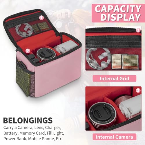 GMAK Camera Carrying Bag, Anti-Shock Camera Case Bag with Water-resistant Rain Cover Compatible for Canon EOS R50 M50 Powershot SX540 SX70, Nikon Coolpix L340 B700 P610, Sony a6100 a6400, Fuji XS10 - color: Pink, size: Small
