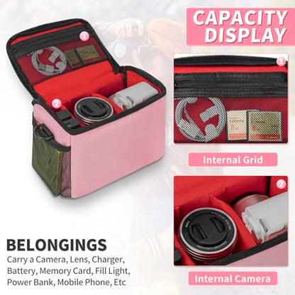 GMAK Camera Carrying Bag, Anti-Shock Camera Case Bag with Water-resistant Rain Cover Compatible for Canon EOS R50 M50 Powershot SX540 SX70, Nikon Coolpix L340 B700 P610, Sony a6100 a6400, Fuji XS10 - color: Pink, size: Small