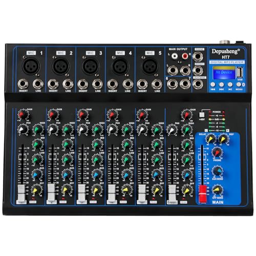 Depusheng HT7 Bluetooth Portable Audio Mixer w/USB DJ Sound Mixing Console MP3 Jack 48V Power for Computer Recording, 7-Channel Bands Mixing Boards For Studio Recording - size: 7-Channel Mixer