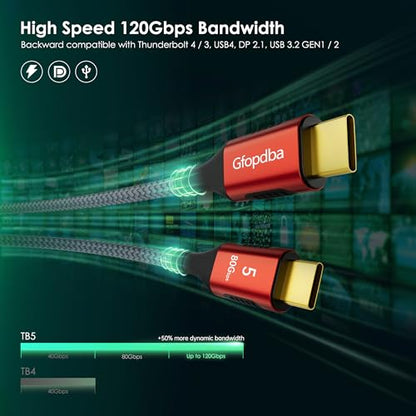Thunderbolt 5 Cable 6.6FT Compatible, 80Gbps, 120Gbps Bandwidth, PD 240W, 8K@165Hz, 4K@540Hz, USB4 2.0 USB C Video Display Cable for Thunderbolt 4/5, iPhone 17, SSD, Mac mini, MacBook Pro M4 5 - size: Straight 6.6FT