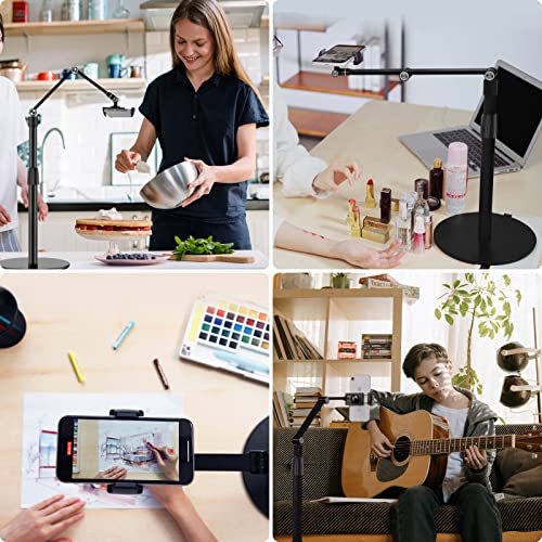 Viozon Tablet Phone Overhead Stand, Height & 360 Degree Angle Adjustable, Aluminum Desktop Stand, Compatible with 3.5-11" Cellphone or Tablet Such as iPhone iPad Pro Air Mini, Samsung, Nexus(AP-4P-B) - color: Black