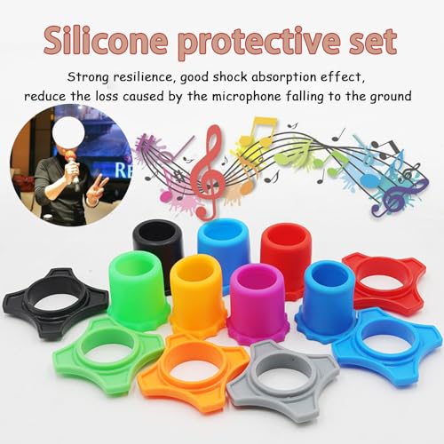 4 Set Blue Wireless Handheld Microphone Protection Kit - Shakeproof Anti-Rolling Silicone Ring, Bottom Rod Sleeve Holder, Windscreen Foam Cover for KTV Mic Device - color: Blue