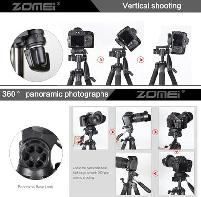 Camera Tripod, ZOMEI Q111 55-inch Smartphone Tripod Flexible Aluminum Travel Tripod with 3-Way Pan Head and Phone Holder, for Photography YouTube Smartphones Cameras and LED Ring Light (Silver) - color: Silver, size: 55"