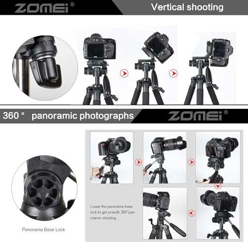 Camera Tripod, ZOMEI Q111 55-inch Smartphone Tripod Flexible Aluminum Travel Tripod with 3-Way Pan Head and Phone Holder, for Photography YouTube Smartphones Cameras and LED Ring Light (Silver) - color: Silver, size: 55"