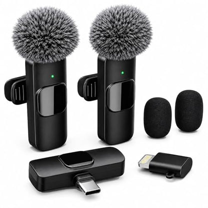 Wireless Lavalier Microphone for iPhone Android, 2Pcs Mini Mic, Plug & Play | Noise Cancelling, 64dB Adaptive, 0.35oz Featherweight, 65ft Range, 6H Battery, for Content Creators Vlogging, YouTube, TikTok