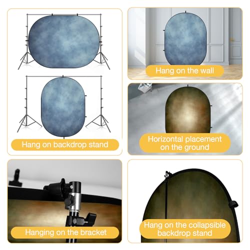 Kate 5x6.5ft(1.5x2m) Collapsible Backdrop Blue Brown Texture Folding Double Sided Backgrounds for Photo, Video Meetings, Live Streaming